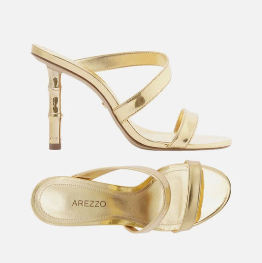 Sandália Arezzo Couro Tiras Salto Bamboo Metal A135180002