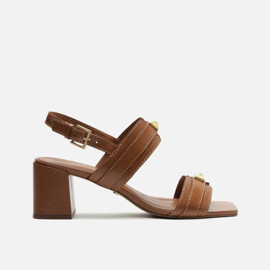 Sandália Arezzo Couro Salto Bloco Tiras Tachas  A134360019